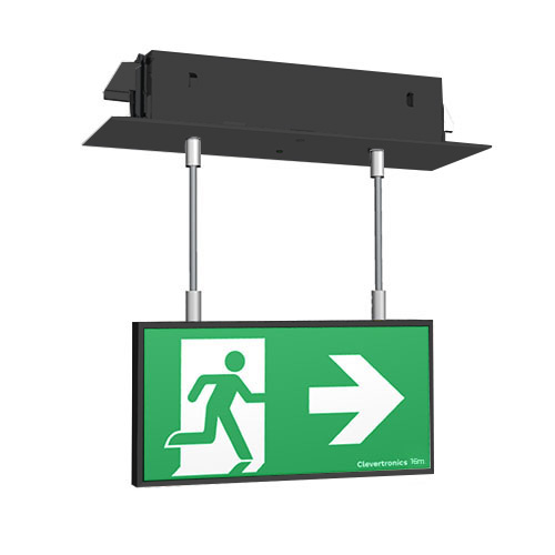 Form 16M Exit Exit, Recessed Ceiling Mount, Rod Suspended, L10 Nanophosphate, DALI-2 Emergency, All Pictograms, Double Sided, Satin Black Frame